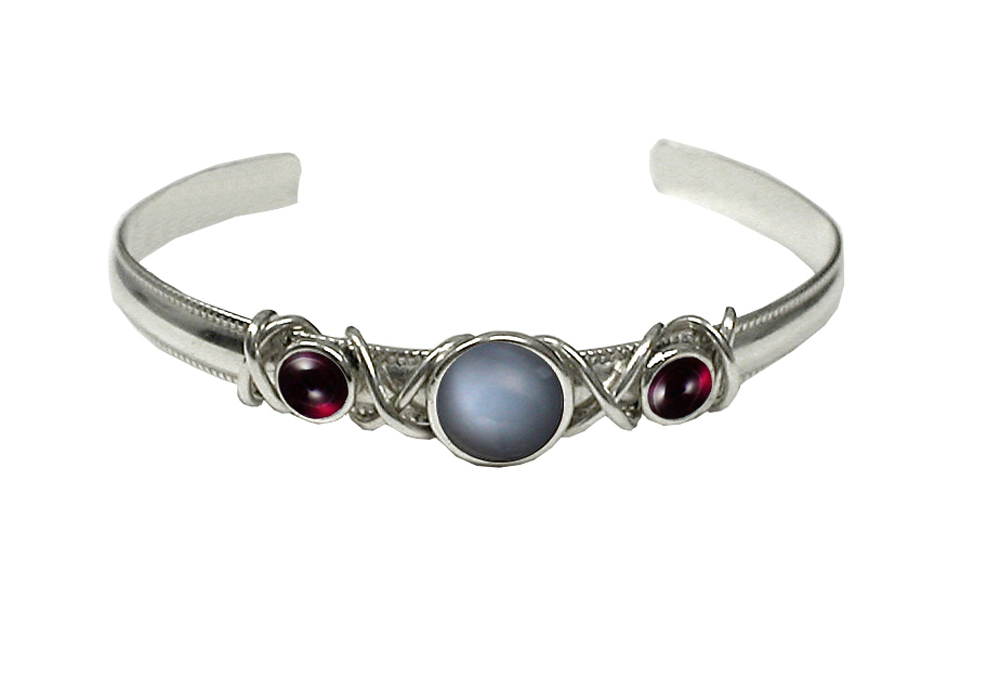 Sterling Silver Hand Made Cuff Bracelet With Grey Moonstone